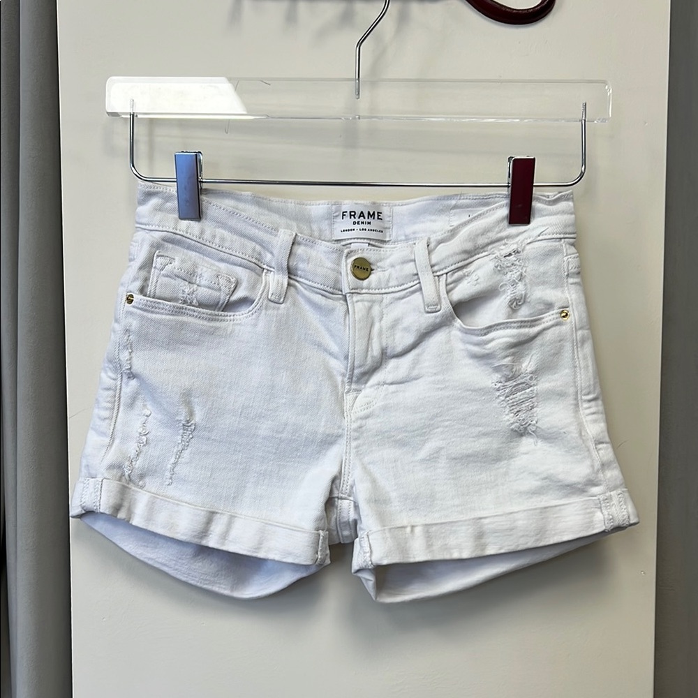 FRAME white denim shorts